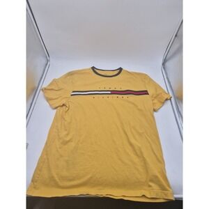 Tommy Hilfiger Men Shirt Yellow Short Sleeve Size XlStripe 100% Cotton Logo